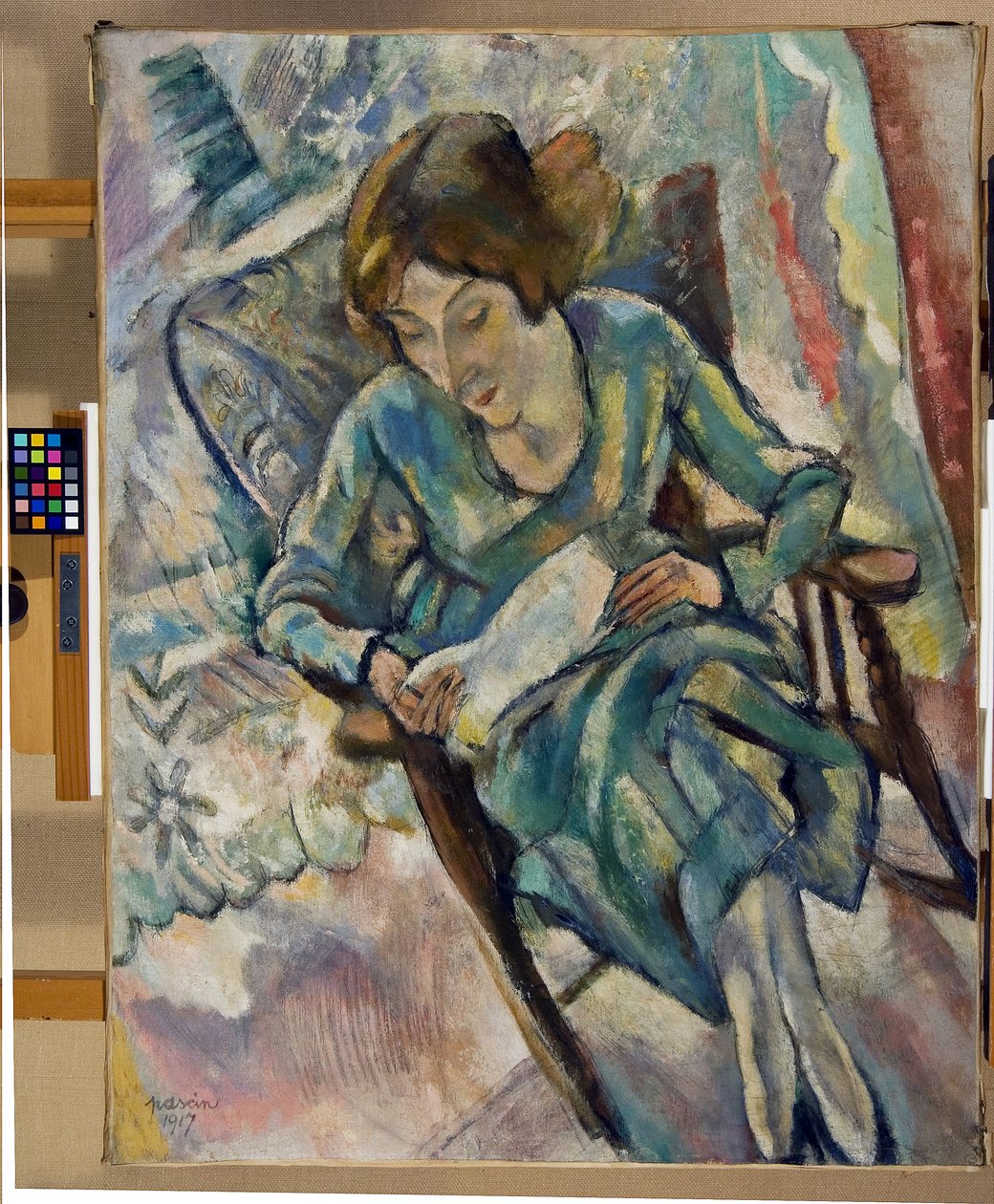 Tyttö vihreässä lukemassa, 1917 tekijältä Jules Pascin