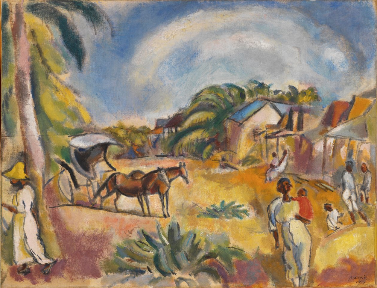Maisema hahmoilla ja vaunuilla tekijältä Jules Pascin