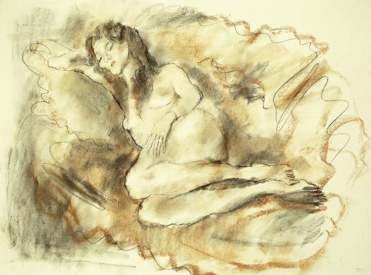Makaa alaston; Nu Couche, 1929 tekijältä Jules Pascin