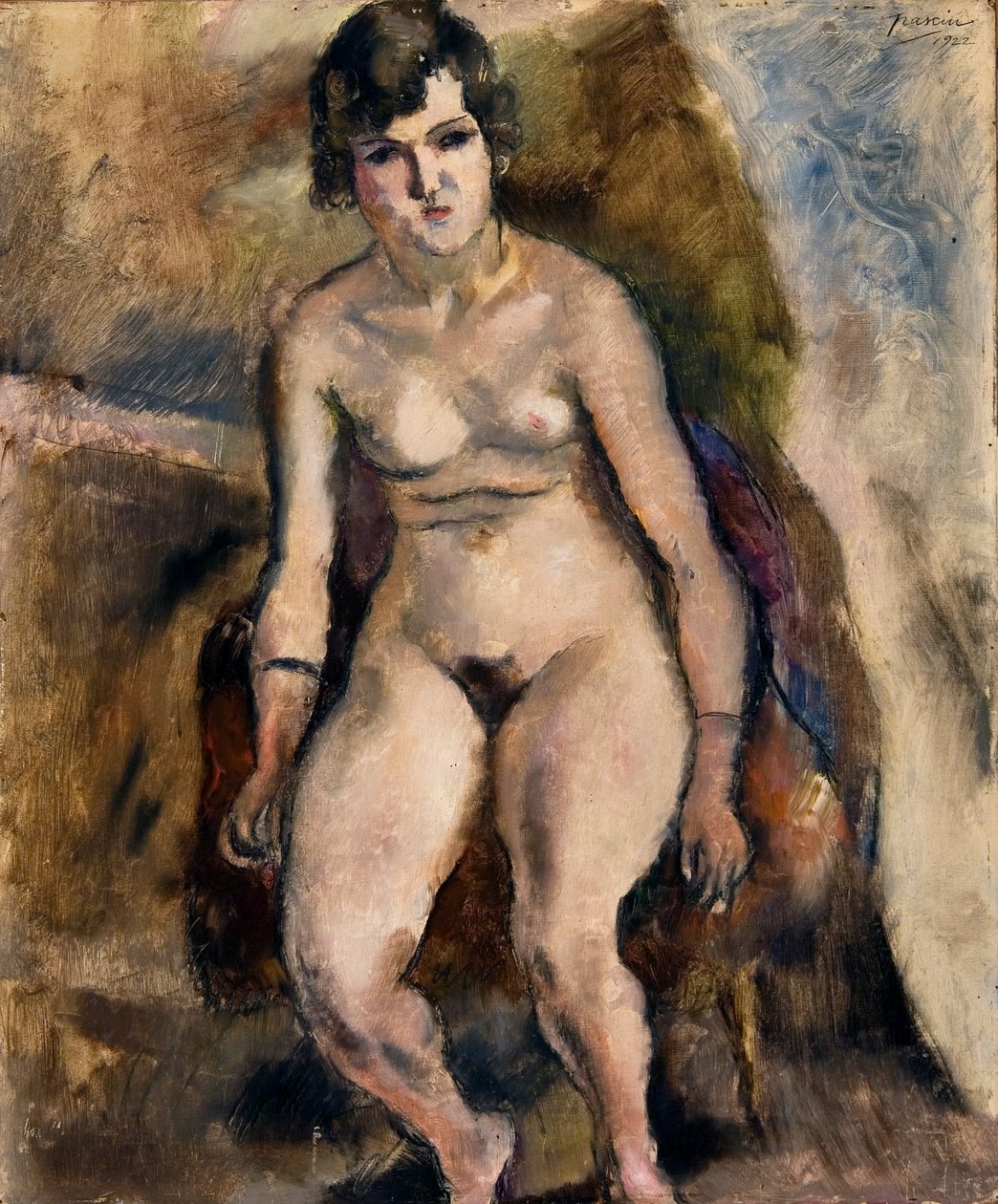 Alaston istuu tuolilla tekijältä Jules Pascin