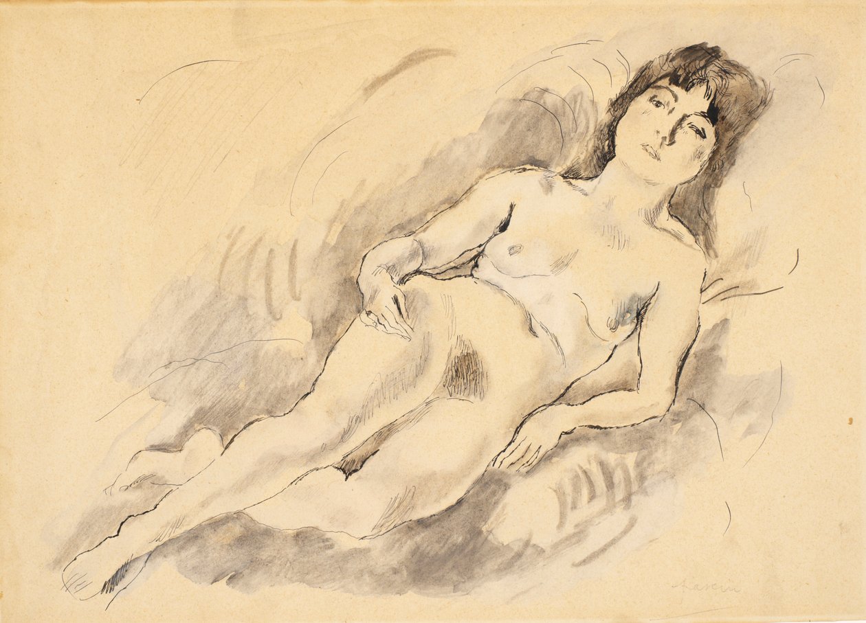 Makaava alaston (wc paperilla) tekijältä Jules Pascin
