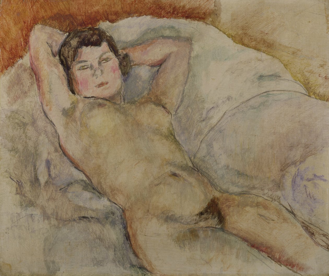 Makaava alastonkuva, n. 1909 tekijältä Jules Pascin