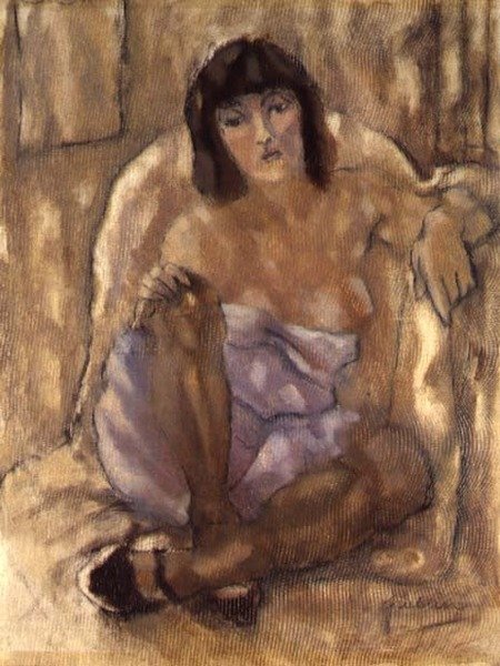 Istuva nainen (öljy kankaalle) tekijältä Jules Pascin