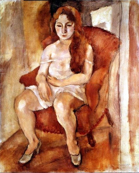 Istuva nainen (öljy kankaalle) tekijältä Jules Pascin