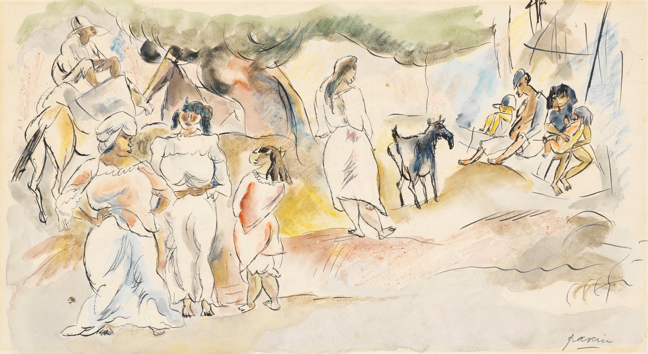 Eteläiset hahmot ja vuohi (wc paperilla) tekijältä Jules Pascin