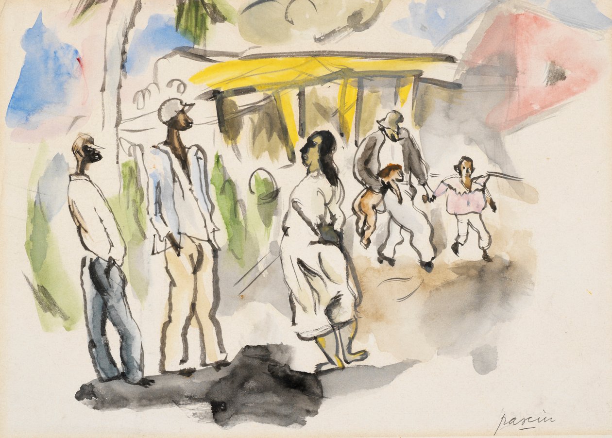 Eteläinen kohtaus: Neljä mustaa, kaksi lasta (wc paperilla) tekijältä Jules Pascin