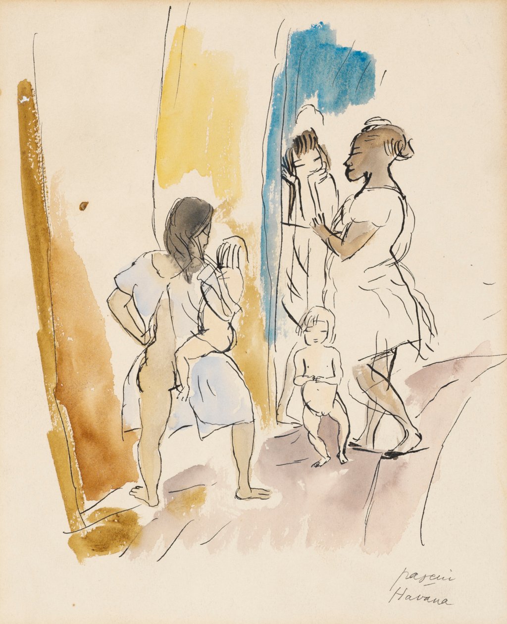 Kolme naista ja kaksi lasta, Havanna tekijältä Jules Pascin