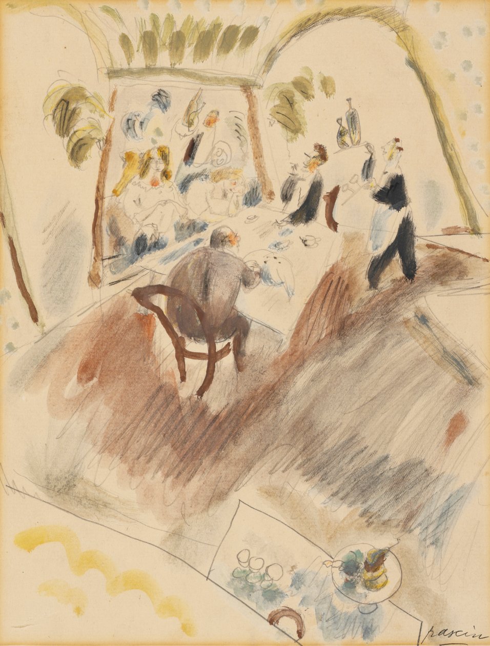 Kaksi miestä ruokailussa (wc paperilla) tekijältä Jules Pascin