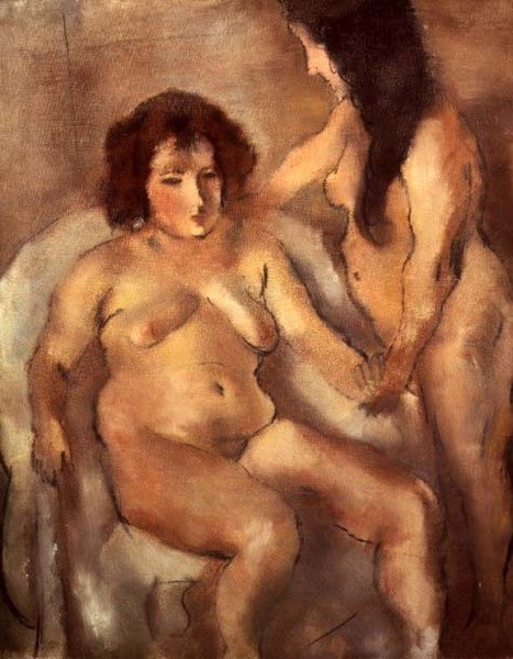 Two Nude Women (The Bordello) n. 1919 (öljy kankaalle) tekijältä Jules Pascin