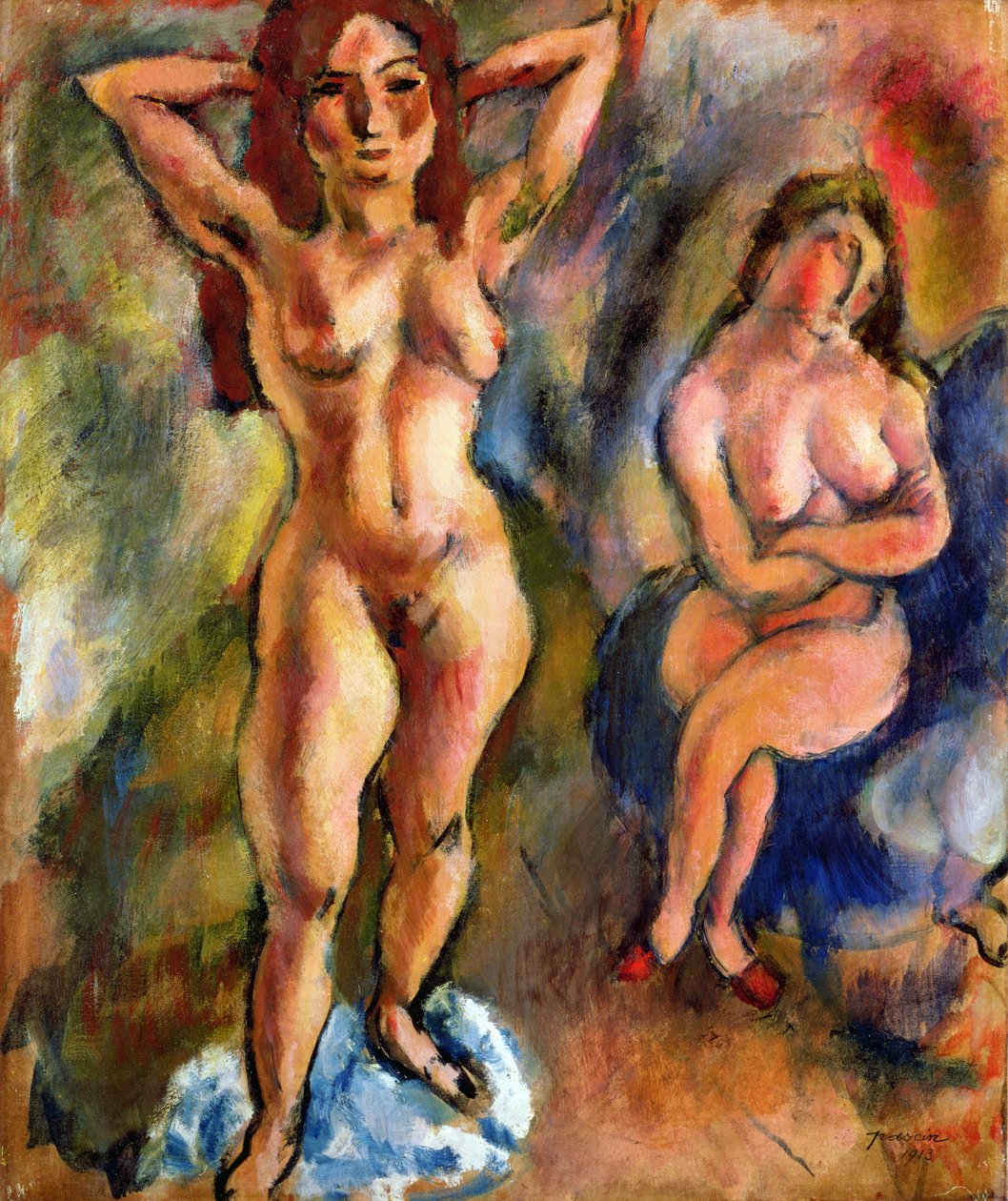 Kaksi alastonkuvaa: yksi seisova, yksi istuva, 1913 tekijältä Jules Pascin
