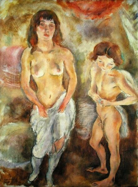 Kaksi seisovaa alastonkuvaa tekijältä Jules Pascin