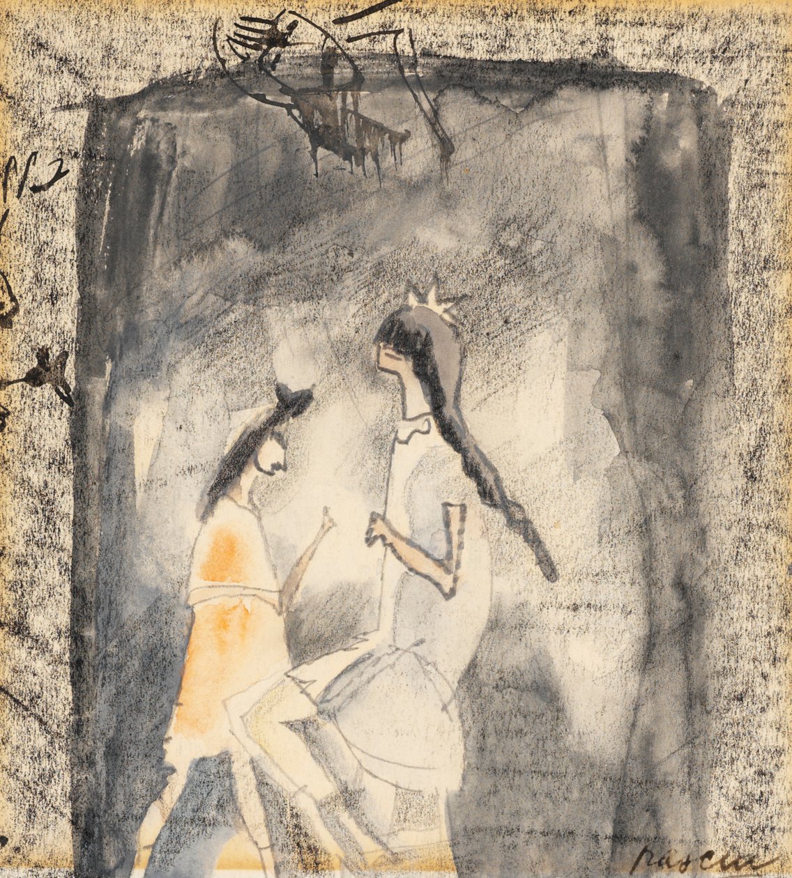 Kaksi nuorta tyttöä (wc paperilla) tekijältä Jules Pascin