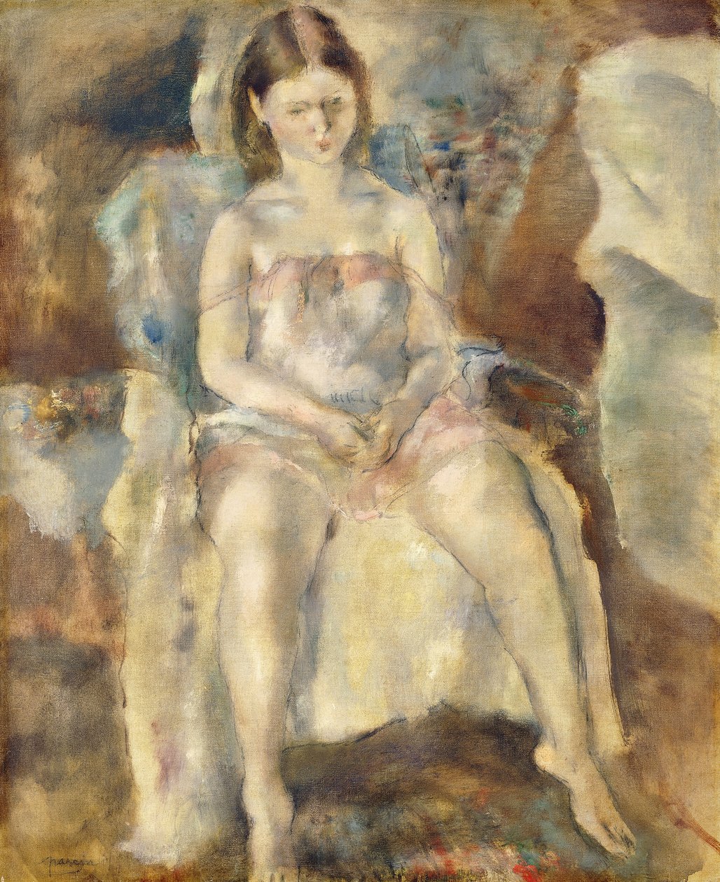 Nuori tyttö istuu tekijältä Jules Pascin