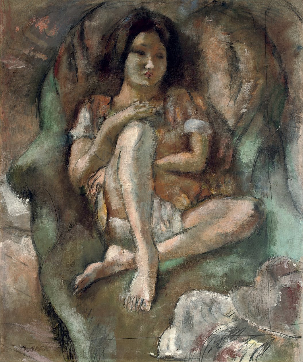 Nuori tyttö nojatuolissa; Nuori tyttö nojatuolissa, 1922 tekijältä Jules Pascin