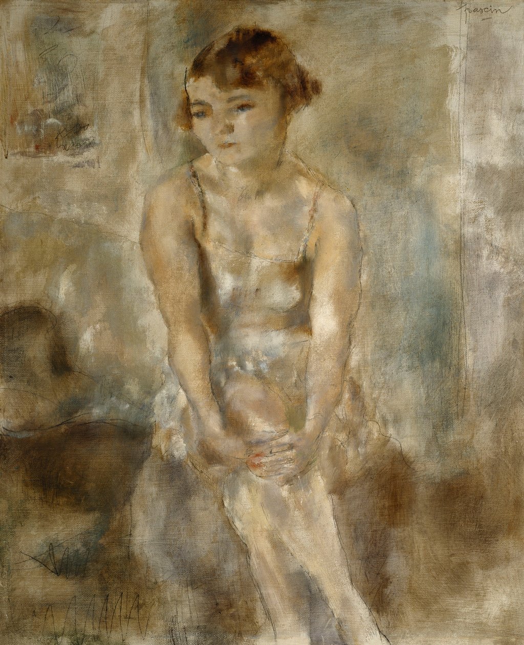 Nuori nainen istuu paidassa; Nuori nainen laatikossa, 1923 tekijältä Jules Pascin