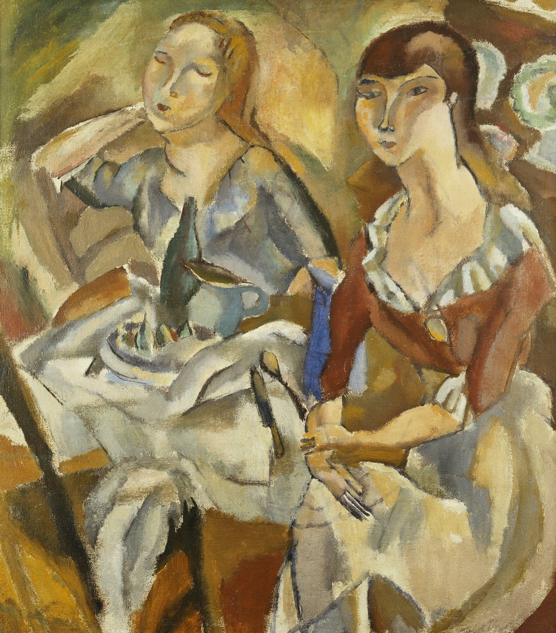 Nuoret naiset pöydässä; Nuoret tytöt pöydissä (Recto), n. 1915-1919 (öljy kankaalle) tekijältä Jules Pascin