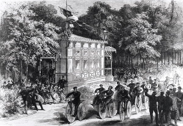Velocipede Race Pre Catelanissa, n. 1860-1870 (kaiverrus) (m/w kuva) tekijältä Jules Pelcoq