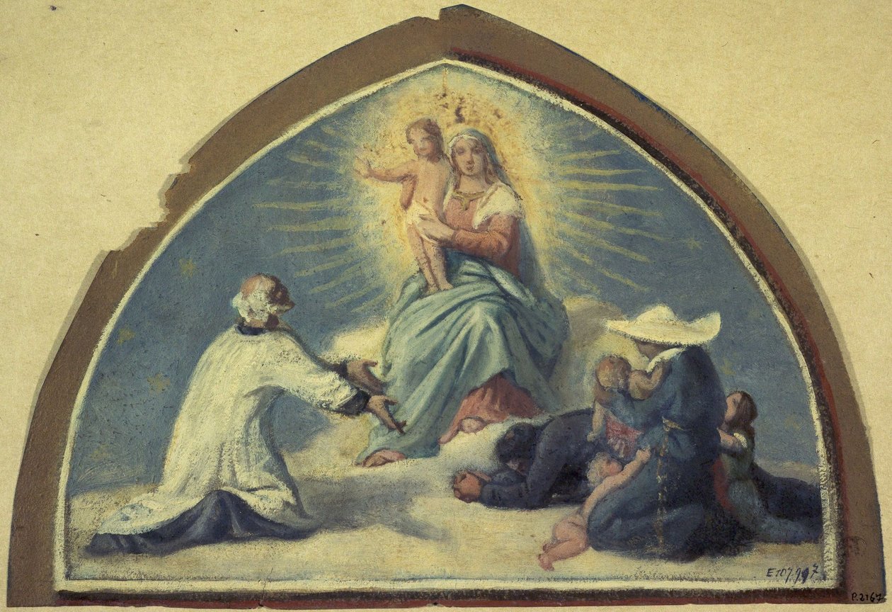 Neitsyt esittelee Jeesus-lapsen Pyhälle Vincent de Paulille. tekijältä Jules Richomme