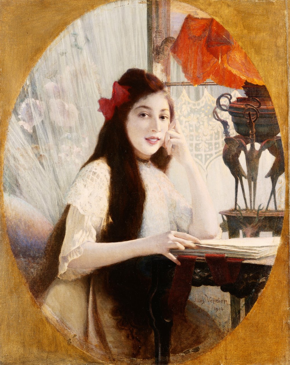 Nuoren tytön muotokuva pöydällä, 1904 tekijältä Jules Verdier