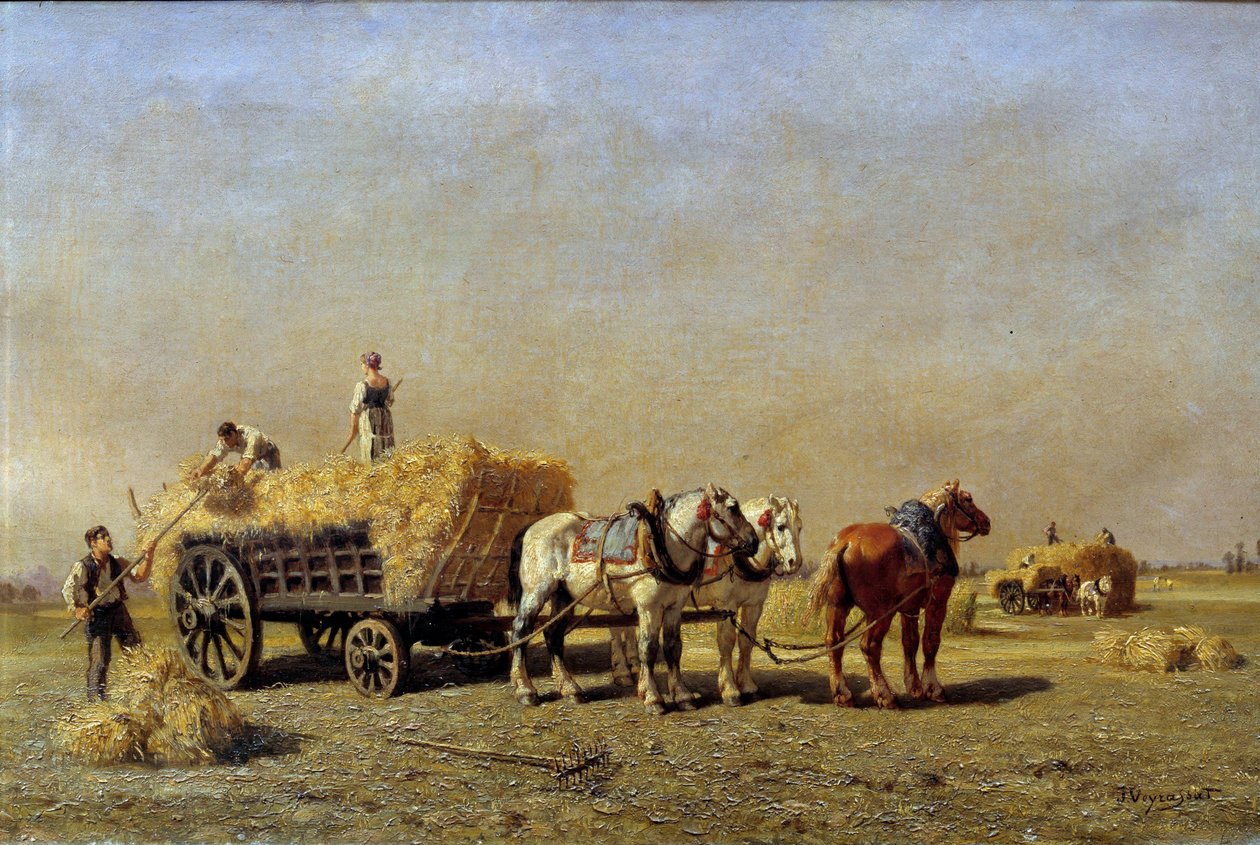 Viikatemiesten yksityiskohta Jules Veyrassatin (1828-1893) maalauksesta 1800-luvun Reimsin taidemuseo tekijältä Jules Veyrassat