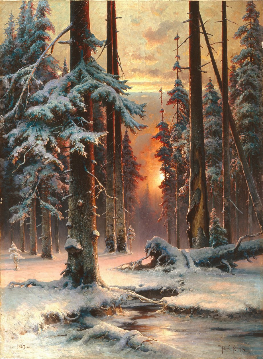 Talvi auringonlasku kuusimetsässä, 1889 tekijältä Juli Julievich Klever