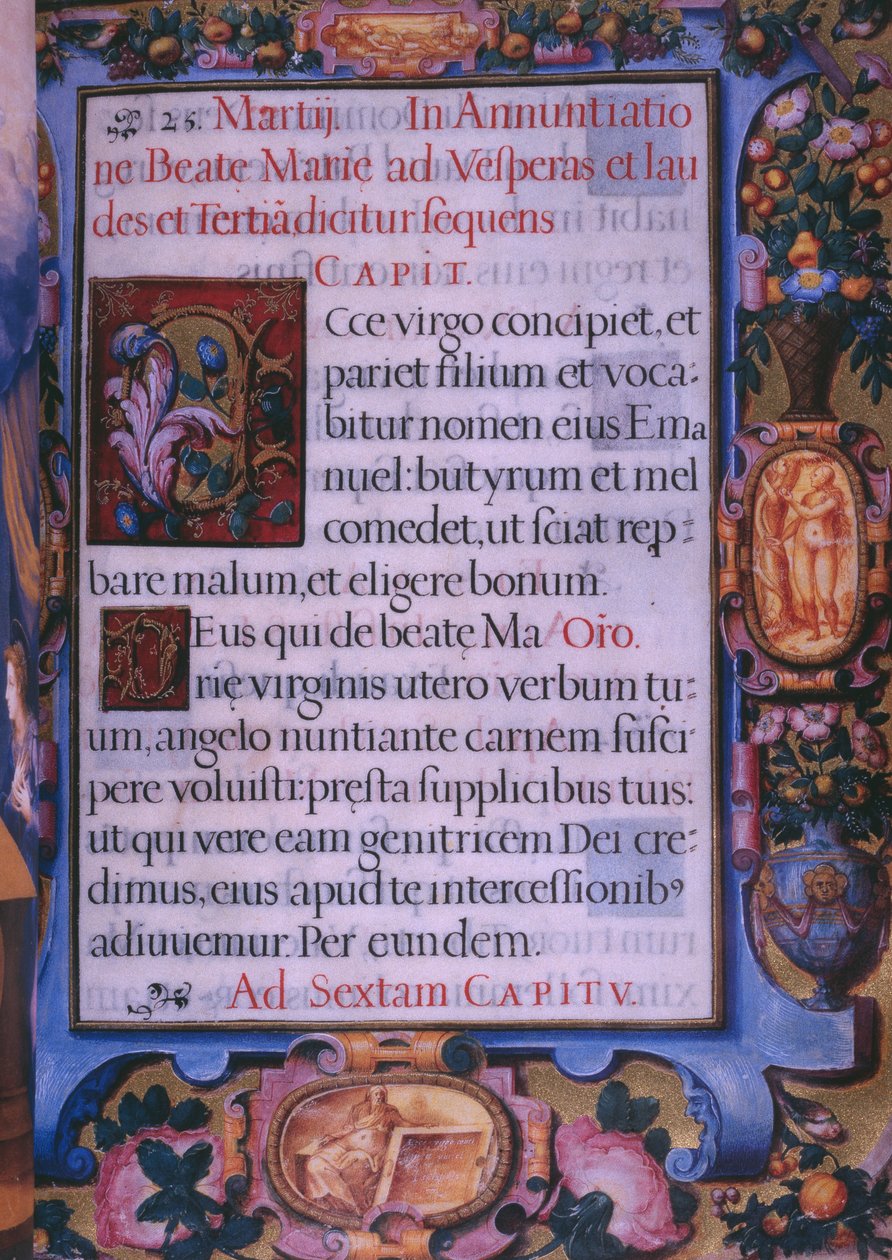 Fol.6r, koko sivu Ilmoituksen 5. luvusta, faksimile Espanjan kuninkaan Filip II:n Breviaarista, 1569 (pergamentti) tekijältä Julian and Leon, Andres de Fuente del Saz