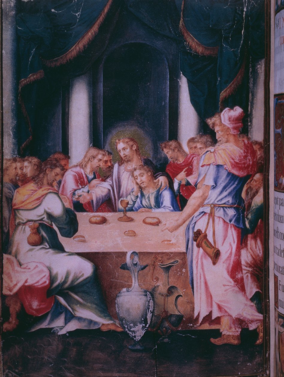 Viimeinen ehtoollinen, faksimile Espanjan kuninkaan Philip II:n breviaarista, 1569 (pergamentti) tekijältä Julian and Leon, Andres de Fuente del Saz
