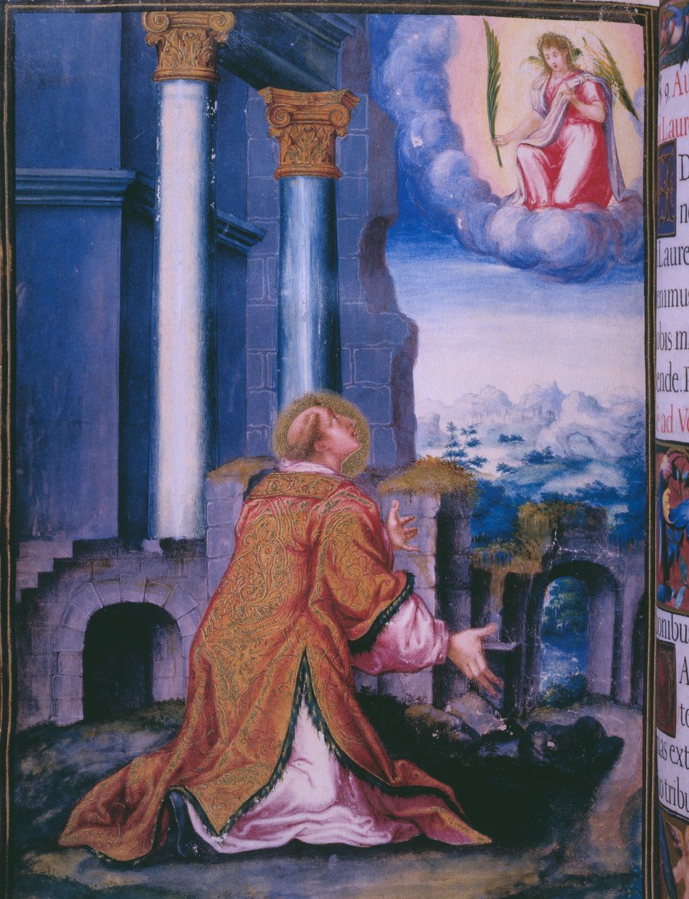 St. Lawrence, jolle Escorialin luostari oli omistettu, faksimile Espanjan kuninkaan Philip II:n breviaarista, 1569 (pergamentti) tekijältä Julian and Leon, Andres de Fuente del Saz