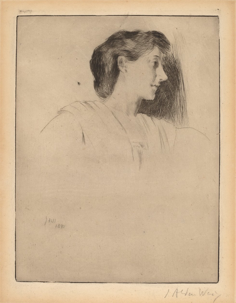 Naisen profiilipää, 1890. tekijältä Julian Alden Weir