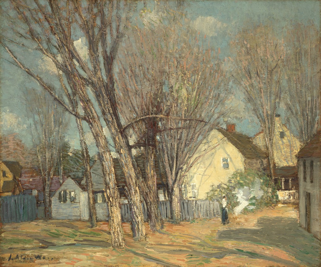 Windhamin kylä, n.1913-14 (öljy mahonkipaneelille). tekijältä Julian Alden Weir