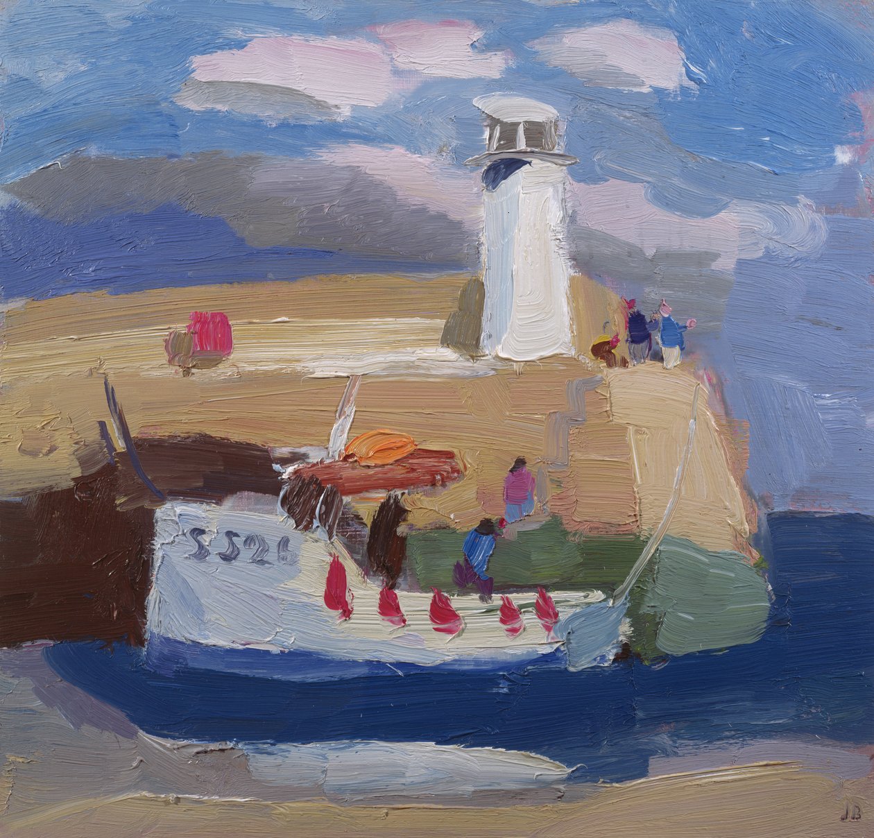 Figuurit sataman muurilla, Cornwall (öljyä aluksella) tekijältä Julian Bailey