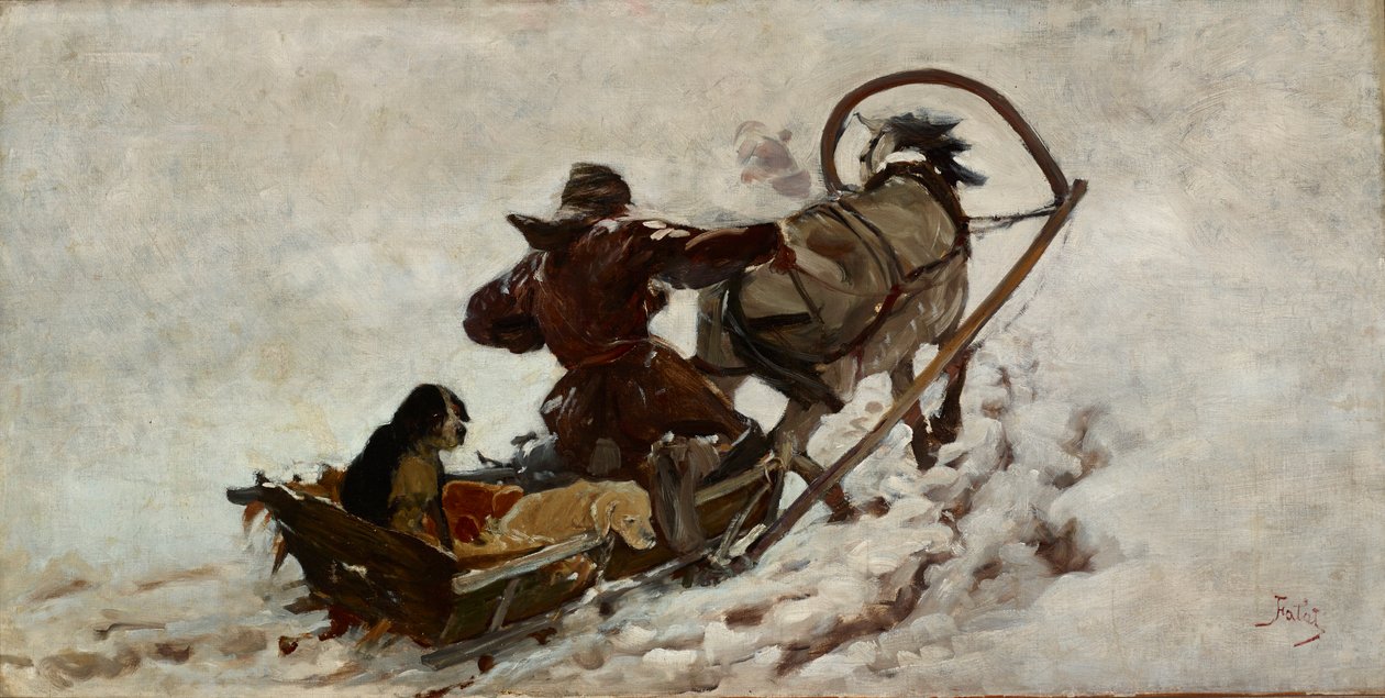 Koirat metsästyksessä, n. 1886 (öljy kankaalle) tekijältä Julian Falat