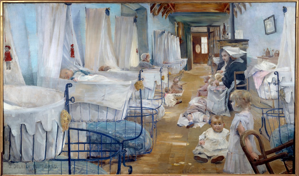 Les crceaux, lastentarha julkista apua varten Julie Delance Feurgardin (1859-1892) maalaus 1888 Brest, Museum of Fine Arts - The Cradles, vanhainkoti, julkinen apu. Julie Delance Feurgardin (1859-1892) maalaus tekijältä Julie Delance Feurgard