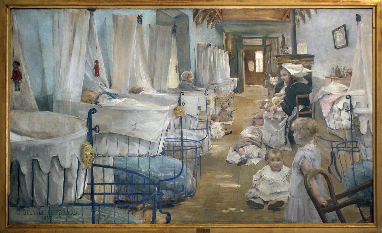 Pinnasängyt. Julie Delance Feurgardin (1859-1892) maalaus. Öljy kankaalle tekijältä Julie Delance Feurgard
