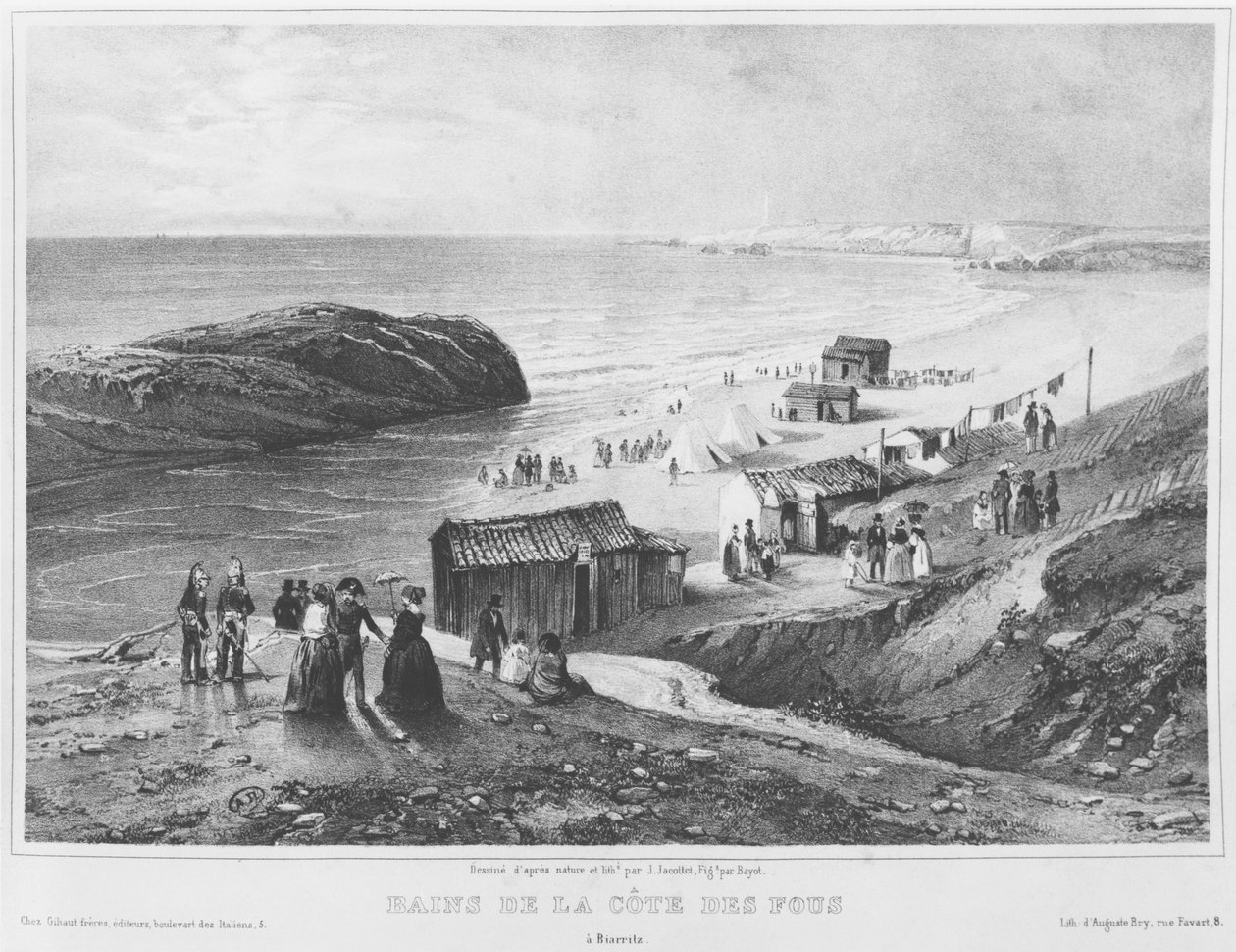 Cote des Fousin kylpylät Biarritzissa, 1840-60 tekijältä Jean Jacottet