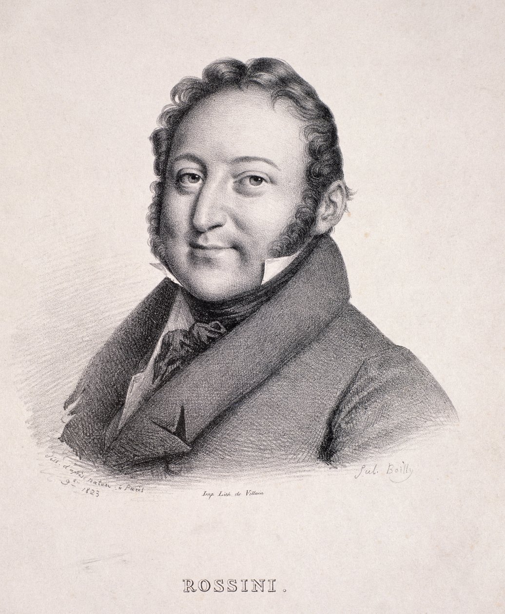 Roiston kaivertama muotokuva Gioacchino Rossinista (1792-1868), 1823 tekijältä Julien Leopold Boilly