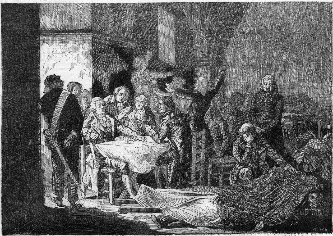 Ranskan vallankumous: Girondinien viimeinen juhla, 30.-31. lokakuuta tekijältä Julien Leopold (after) Boilly