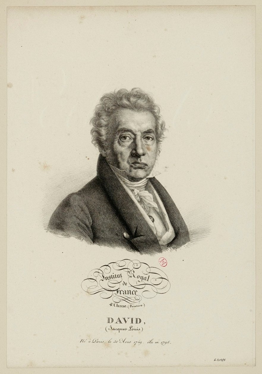 Ranskan kuninkaallinen instituutti, 4. luokka (maalaustaide). David (Jacques-Louis), syntynyt Pariisissa 30. elokuuta 1749, valittu vuonna 1796. tekijältä Julien Leopold Boilly