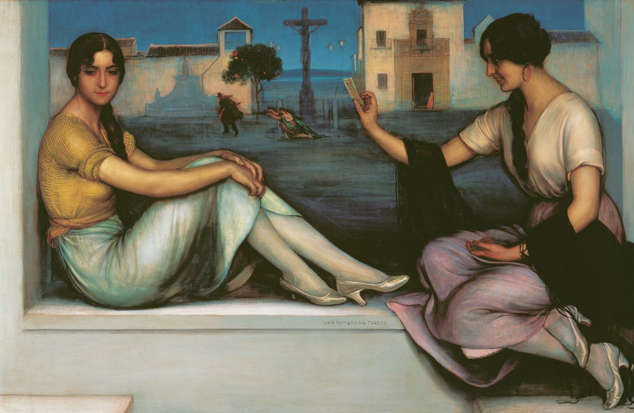 Fortune-telling - Romero de Torres, Juliol (1874-1930) - 1922 - Oil on canvas - 106x163 - Museu Carmen Thyssen, Malagafinnish tekijältä Julio Romero de Torres