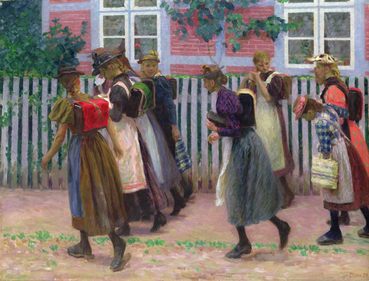 Tytöt matkalla kouluun, 1899 tekijältä Julius August Friedrich Theodor von Ehren