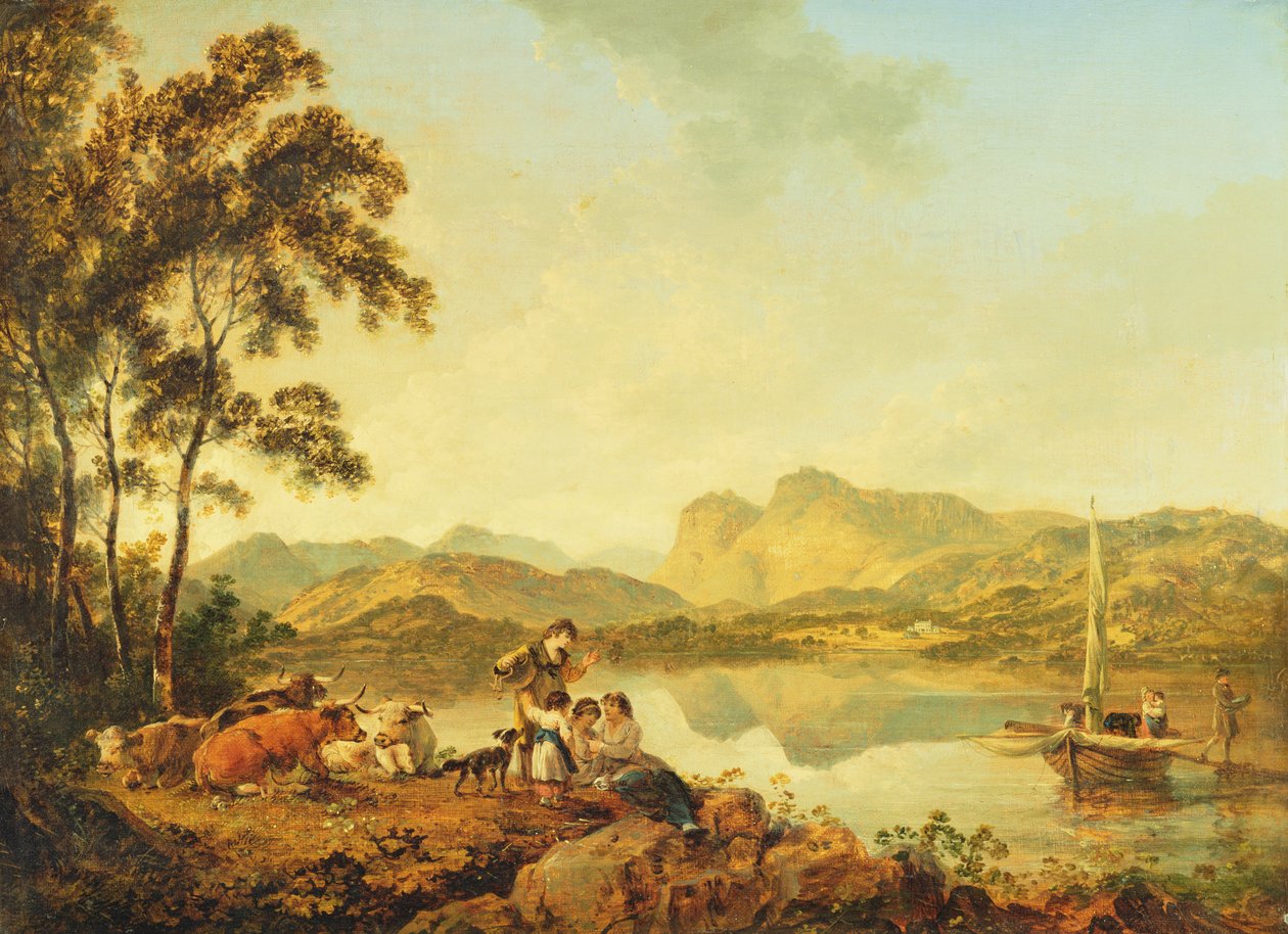 Langdale Pikes Lowoodista, n. 1800-06 tekijältä Julius Caesar Ibbetson