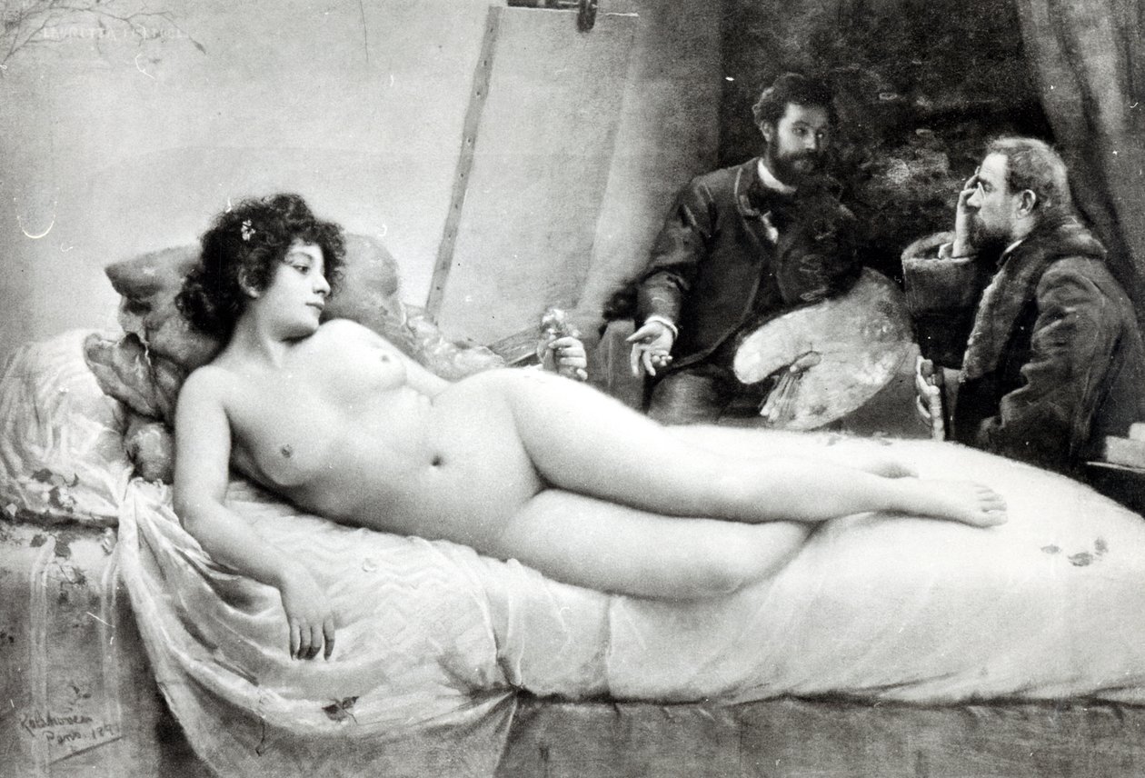 Emile Zola (1840-1902) taiteilijan ateljeessa, 1891 tekijältä Julius C. Rolshoven
