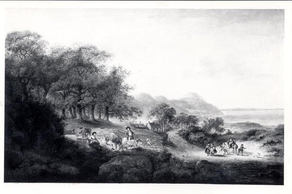 Distant View of Anglesea (öljy kankaalle) (mustavalkotulostus) tekijältä Julius Caesar Ibbetson