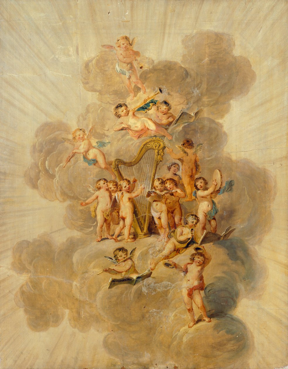 Querubins Alados com Instrumentos Musicais, seção da borda decorativa da Sala de Música, Kenwood House, Londres (papel de parede) finlandês tekijältä Julius Caesar Ibbetson