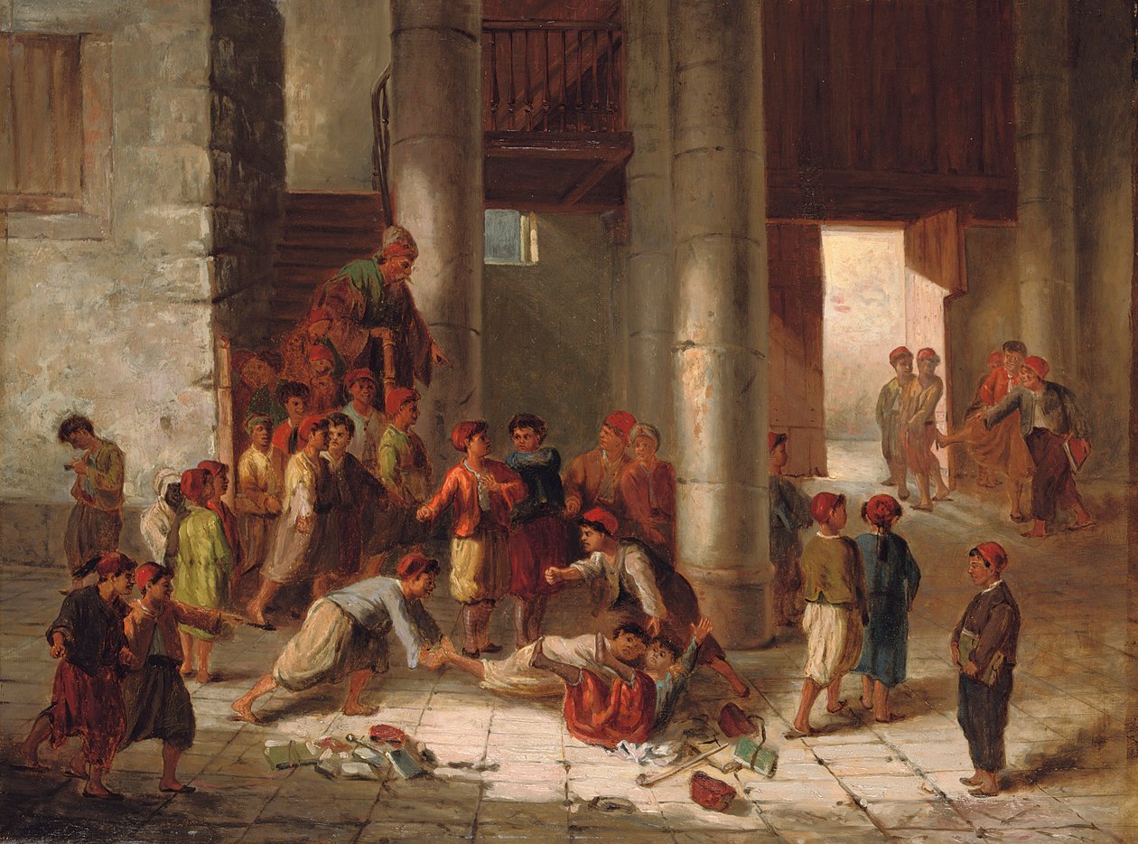 Pahuus koulun pihalla tekijältä Julius Joseph Gaspard Starck