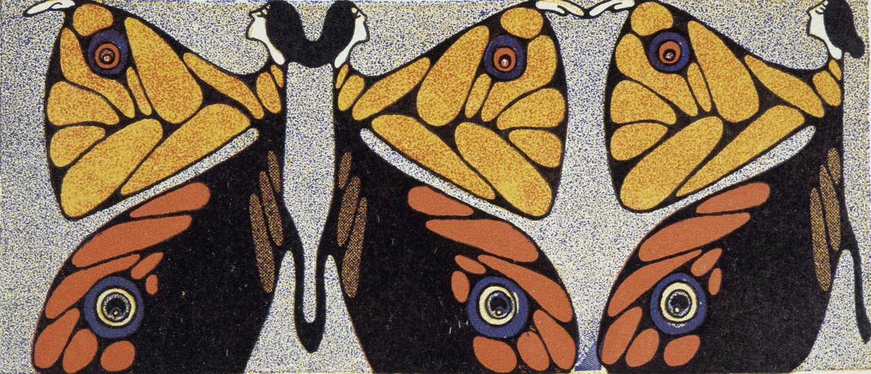 Naisperhonen (optinen illuusio) - Klingerin tyylitelty piirros teoksessa "The Woman in Modern Decoration", v.1920 tekijältä Julius Klinger