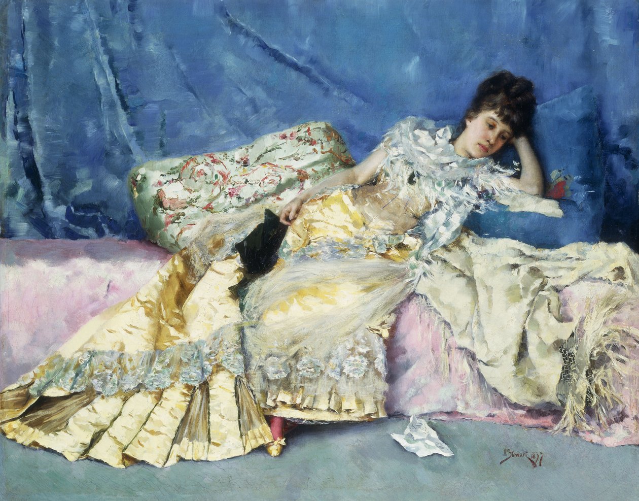 Lady on a divan, 1877 tekijältä Julius Leblanc Stewart