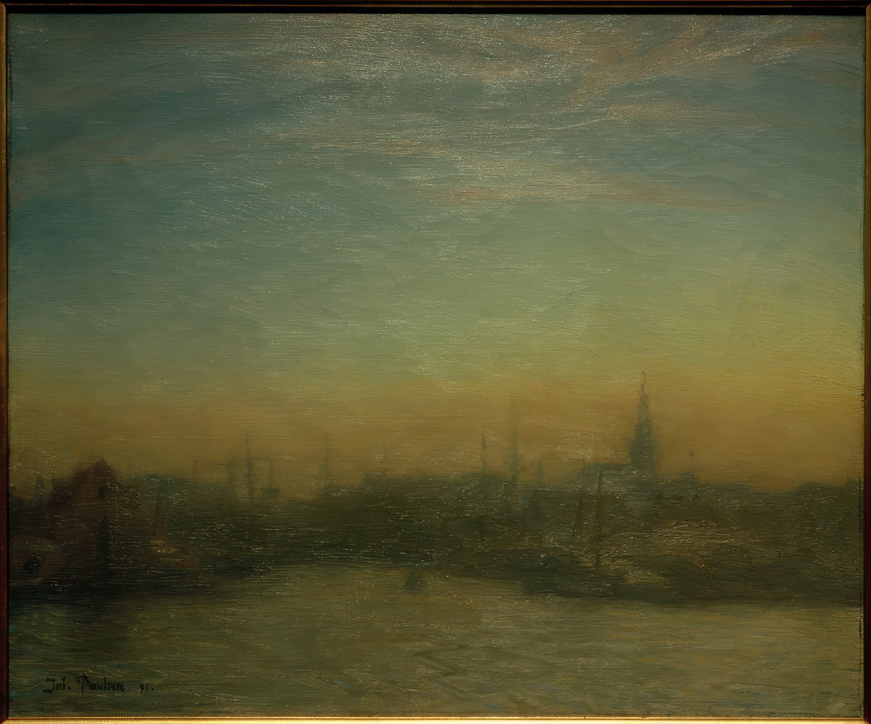 Ansicht des Hafens nach Sonnenuntergang. Kööpenhamina tekijältä Julius Paulsen