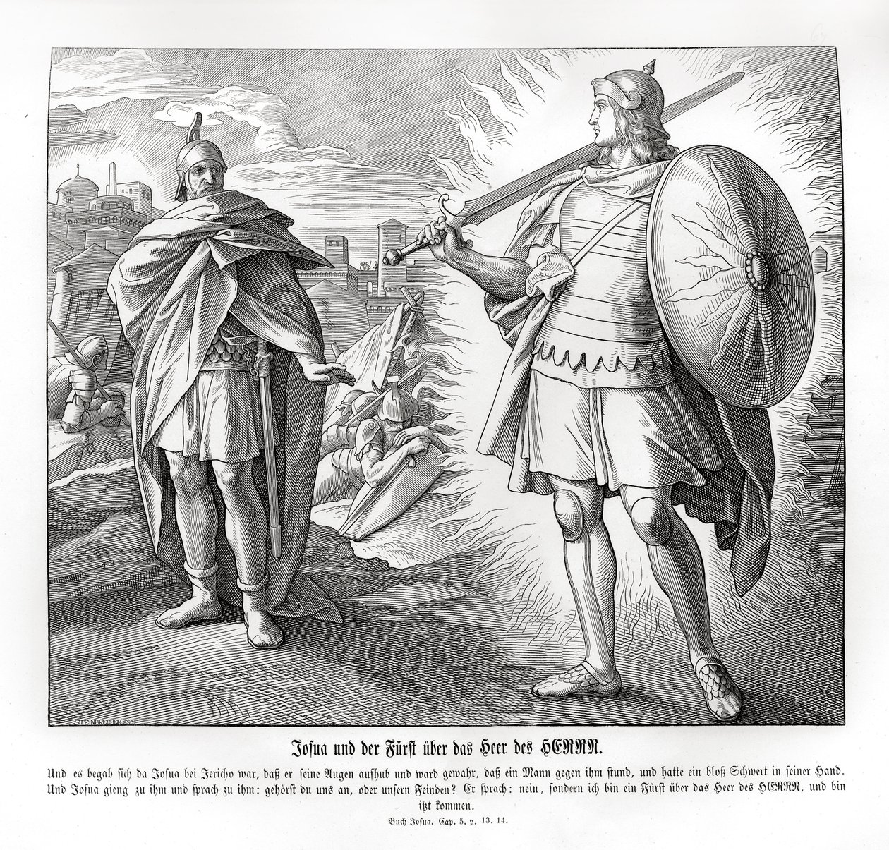 Herran sotajoukon päällikkö Jerikon ulkopuolella, Joosua tekijältä Julius Schnorr von Carolsfeld