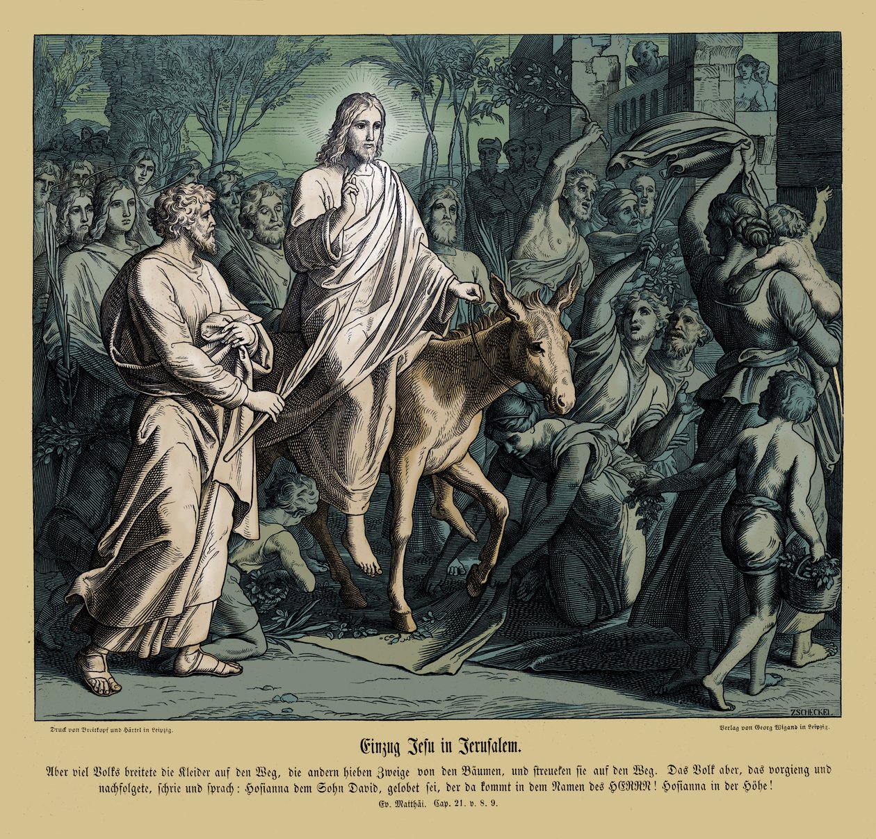 Jeesuksen sisääntulo Jerusalemiin, Matteuksen evankeliumi tekijältä Julius Schnorr von Carolsfeld